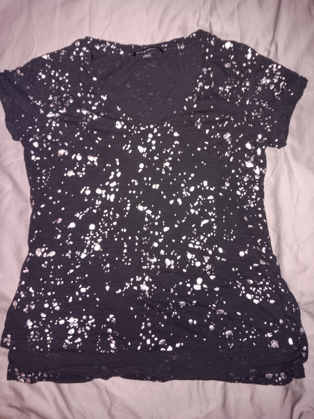Rock & Republic Black Tee with Silver Splatter Print